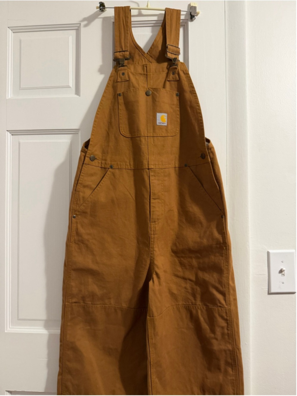 Carhartt Boys Size 14 Brown Canvas Bib Overalls Double Knee Workwear - Picture 4 of 8